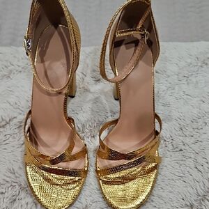 Gold Metallic Strappy High Heel Sandals - Women